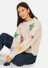 Yumi Oatmeal Relaxed Flower Embroidered Jumper - S Image 3