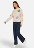 Yumi Oatmeal Relaxed Flower Embroidered Jumper - S Image 2