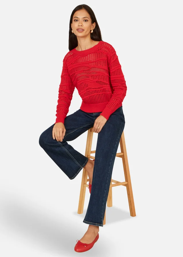 Yumi Red Wave Pointelle Knitted Jumper