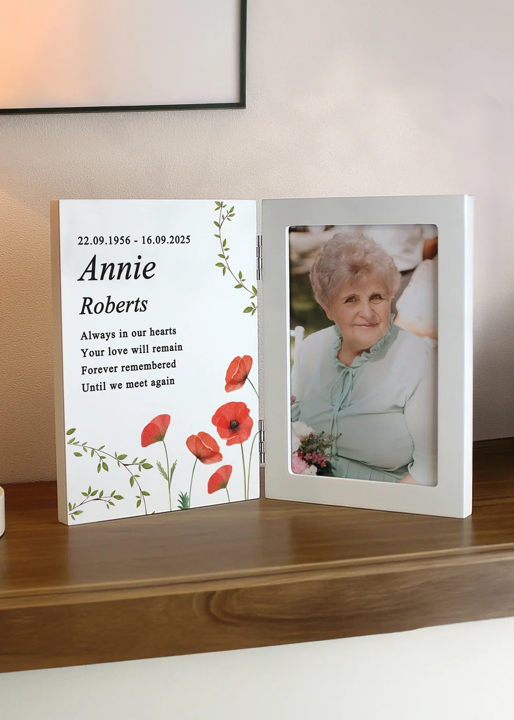 Personalised Memento Company Memorial Wooden Hinged 6x4 Photo Frame Cream - One Size Image 2