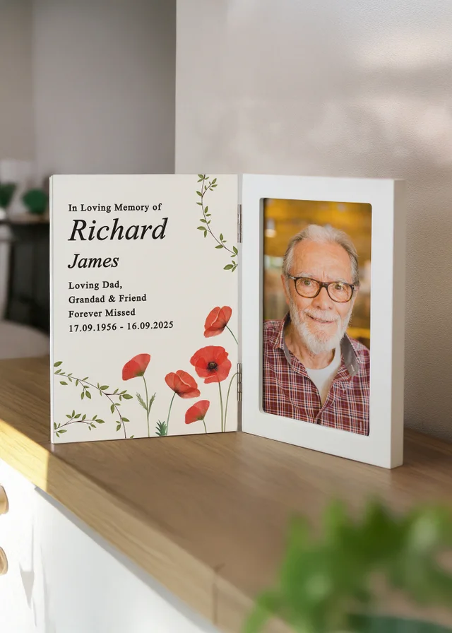 Personalised Memento Company Memorial Wooden Hinged 6x4 Photo Frame Cream