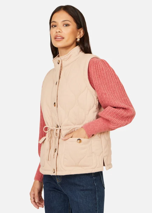 Yumi Beige Quilted Utility Gilet - S Image 3