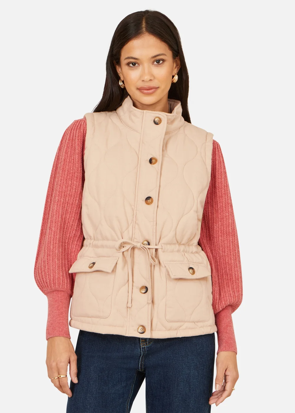 Yumi Beige Quilted Utility Gilet - S Image 1