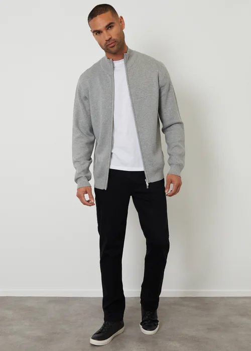 Threadbare Light Grey Zip-Through Funnel Neck Knitted Cardigan - S Image 3