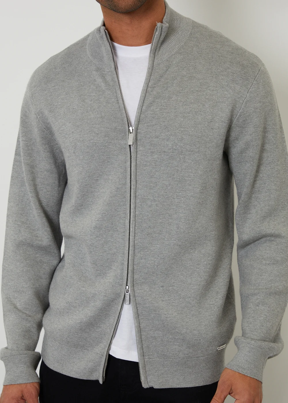 Threadbare Light Grey Zip-Through Funnel Neck Knitted Cardigan - S Image 4