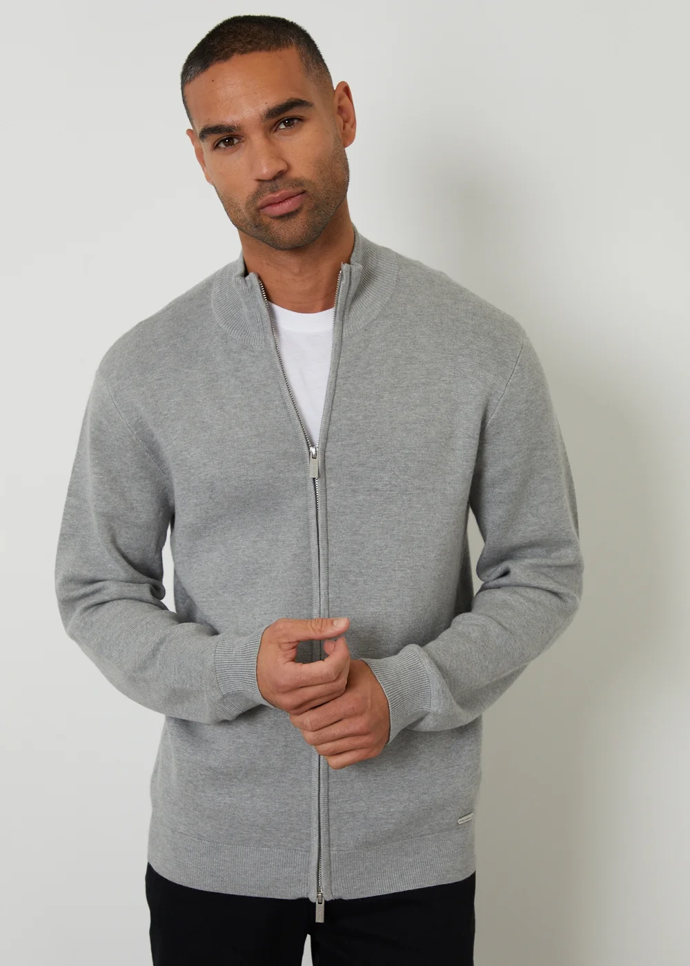 Threadbare Light Grey Zip-Through Funnel Neck Knitted Cardigan - S Image 5