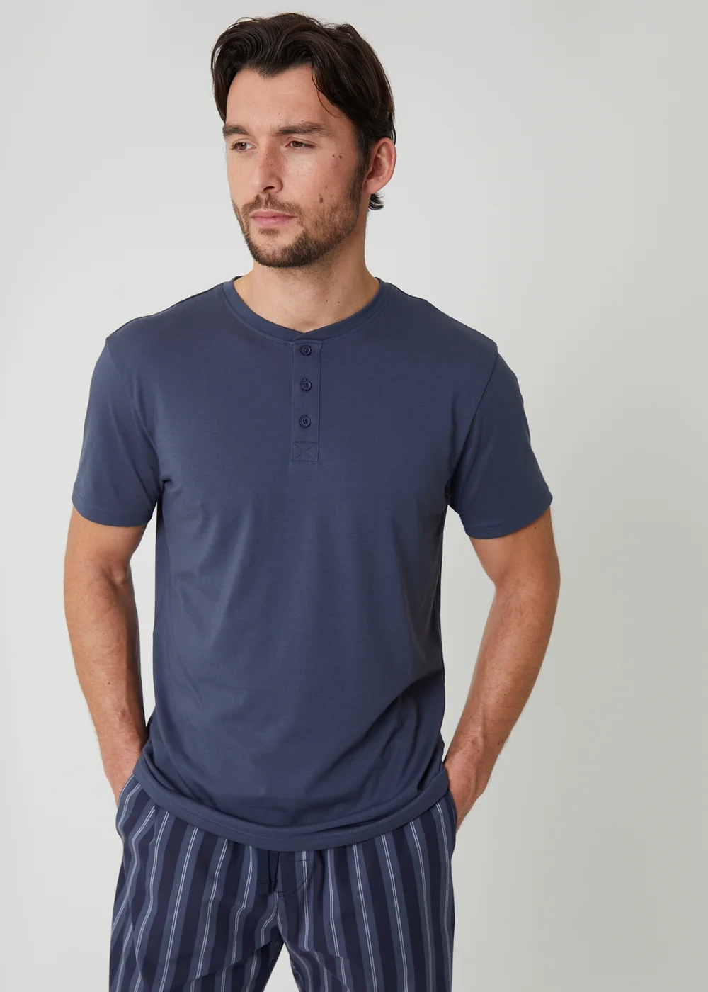 Threadbare Blue Stripe Grandad Fit Pyjama Set - 2XL Image 3