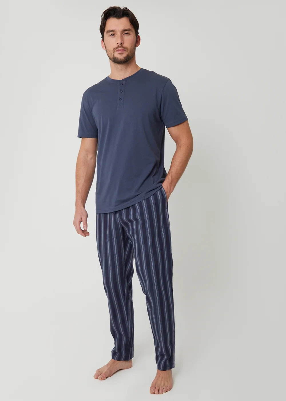 Threadbare Blue Stripe Grandad Fit Pyjama Set - 2XL Image 1