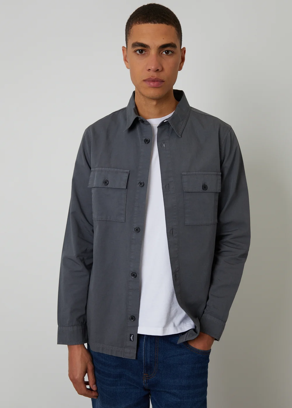 Threadbare Dark Grey Lightweight Cotton Shacket - S Image 1