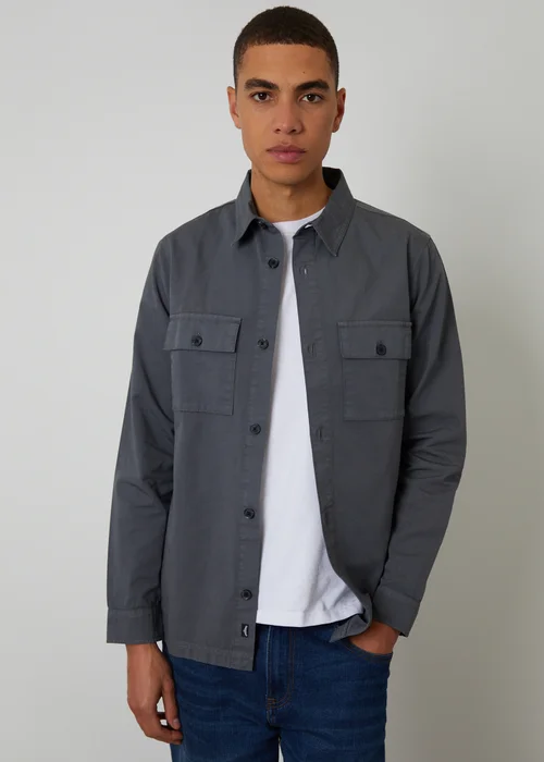 Threadbare Dark Grey Lightweight Cotton Shacket - S Image 1