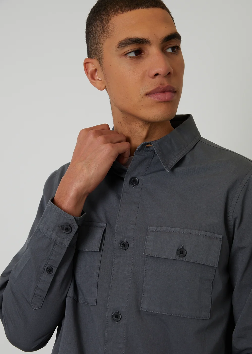 Threadbare Dark Grey Lightweight Cotton Shacket - S Image 4