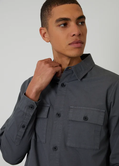 Threadbare Dark Grey Lightweight Cotton Shacket - S Image 4