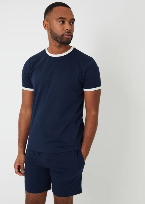 Threadbare Navy Contrast Binding Short Lounge Set - 2XL Image 1