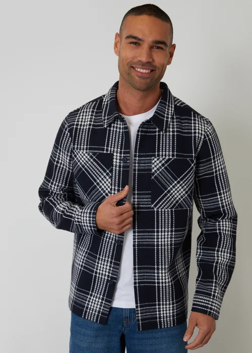 Threadbare Navy Check Waffle Textured Shacket - S Image 1