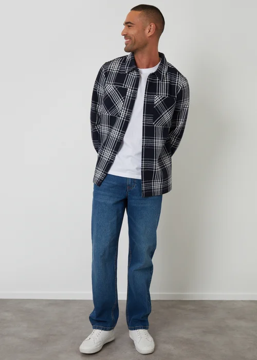 Threadbare Navy Check Waffle Textured Shacket - S Image 3