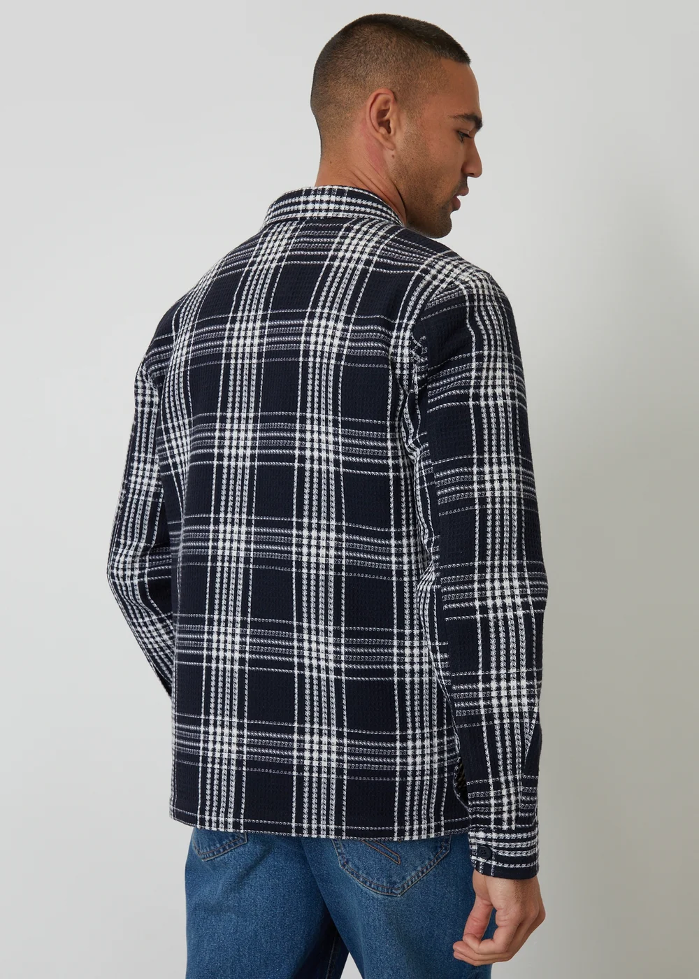 Threadbare Navy Check Waffle Textured Shacket - S Image 2