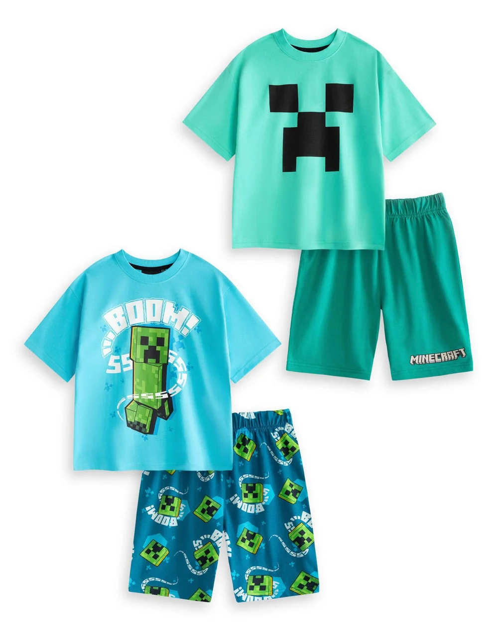 Vanilla Underground Minecraft Boys Multicoloured Creeper Multi-Pack of 2 Short Pyjama Set (5-14 Years) - 11-12 Yrs Image 1