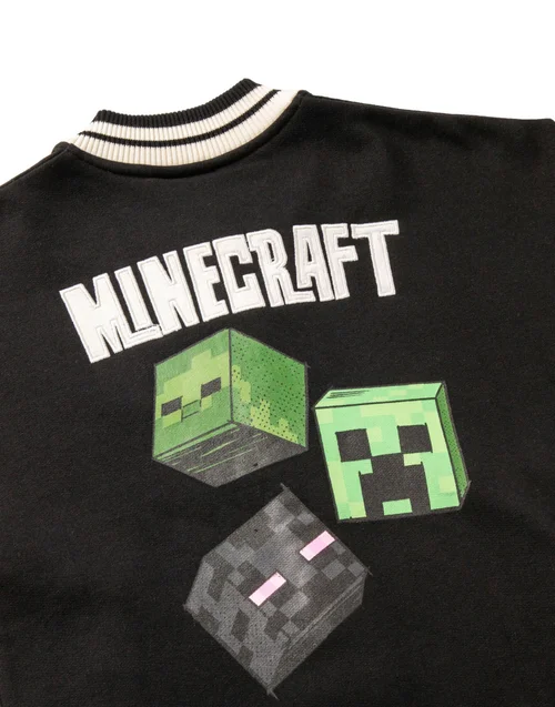 Vanilla Underground Minecraft Boys Black Creeper Varsity Jacket (5-14 Years) - 7-8 Yrs Image 5