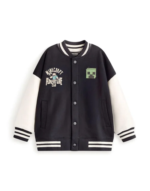 Vanilla Underground Minecraft Boys Black Creeper Varsity Jacket (5-14 Years) - 7-8 Yrs Image 1
