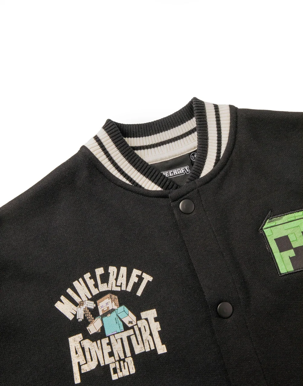 Vanilla Underground Minecraft Boys Black Creeper Varsity Jacket (5-14 Years) - 7-8 Yrs Image 4