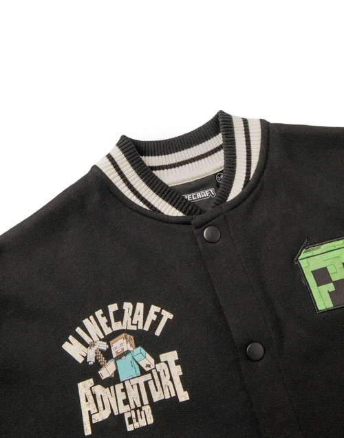 Vanilla Underground Minecraft Boys Black Creeper Varsity Jacket (5-14 Years) - 7-8 Yrs Image 4