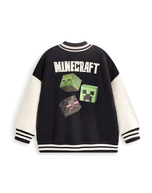 Vanilla Underground Minecraft Boys Black Creeper Varsity Jacket (5-14 Years) - 7-8 Yrs Image 2