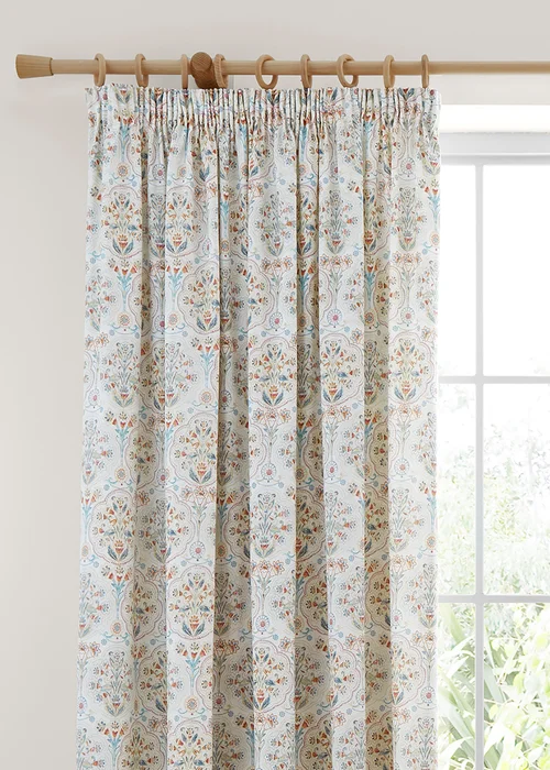 Dreams & Drapes Edena Decorative Floral Lightweight Natural Pencil Pleat Curtains - 66W X 72D (168x183cm) Image 2