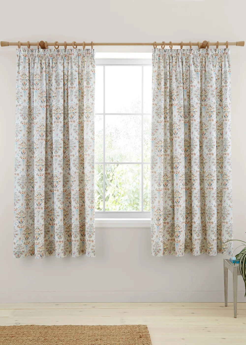 Dreams & Drapes Edena Decorative Floral Lightweight Natural Pencil Pleat Curtains - 66W X 72D (168x183cm) Image 1