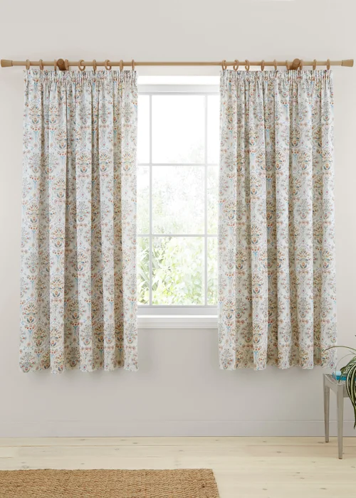 Dreams & Drapes Edena Decorative Floral Lightweight Natural Pencil Pleat Curtains - 66W X 72D (168x183cm) Image 1