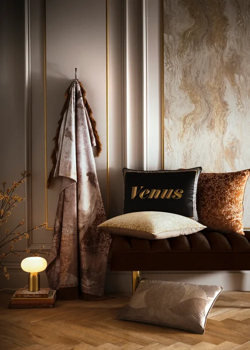 Laurence Llewelyn-Bowen Atlas Velvet Gold Filled Cushion - 55 x 55cm Image 4