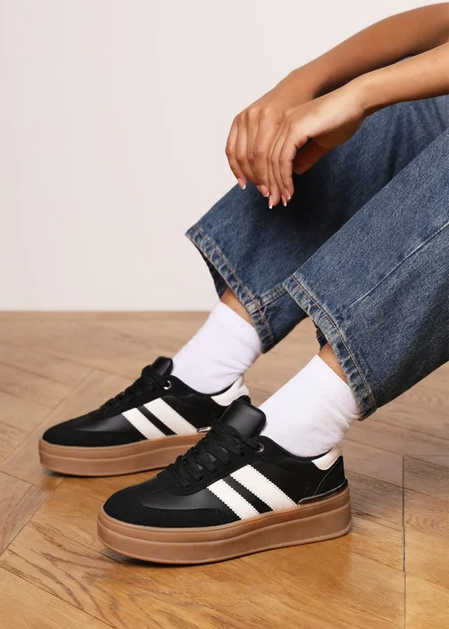 Where's That From Yulia Black Lace-Up Side Stripes Trainers - 8 Image 6