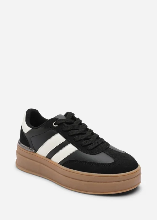 Where's That From Yulia Black Lace-Up Side Stripes Trainers - 8 Image 3