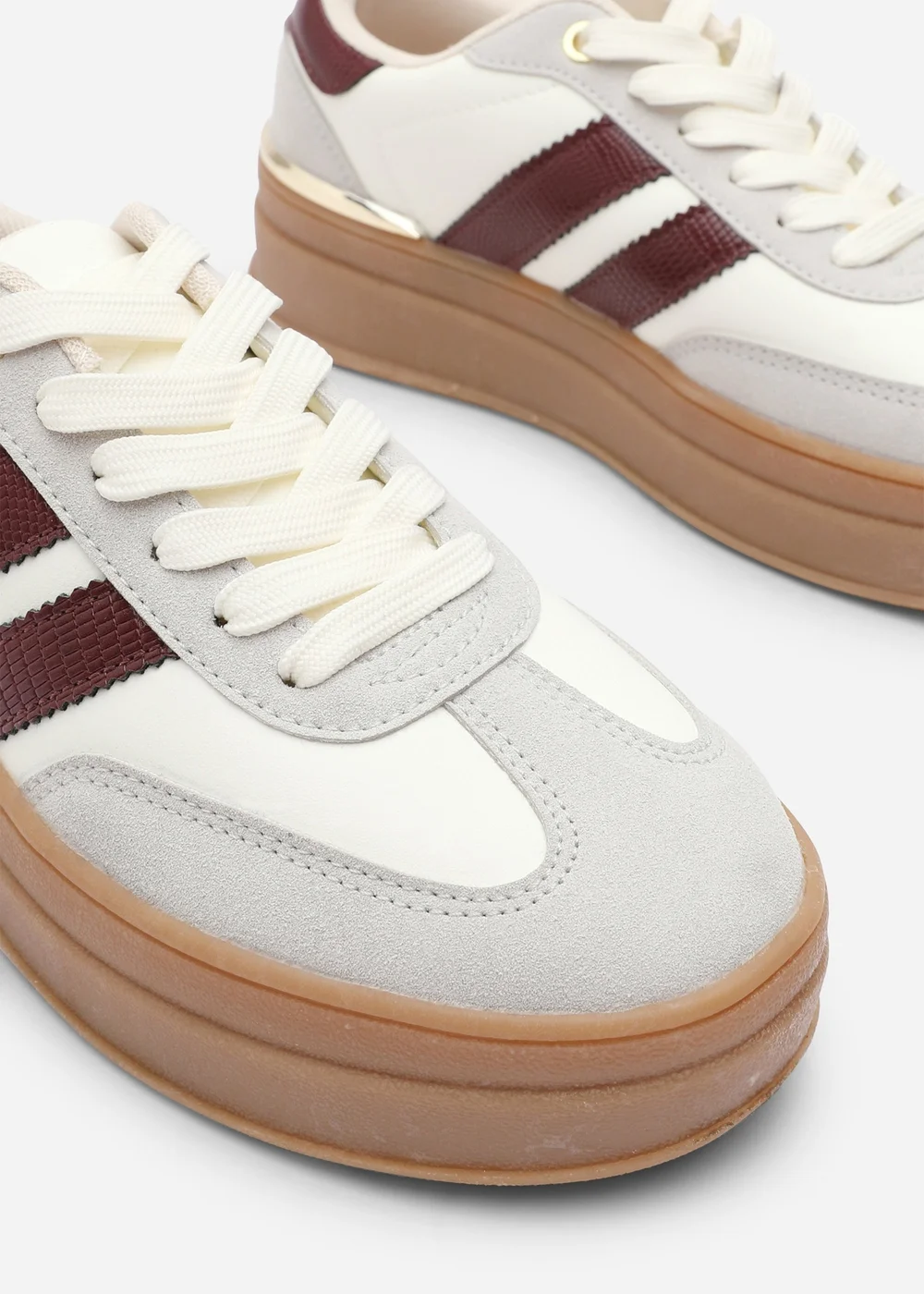Where's That From Yulia Light Grey Lace-Up Stripe Trainers - 8 Image 5