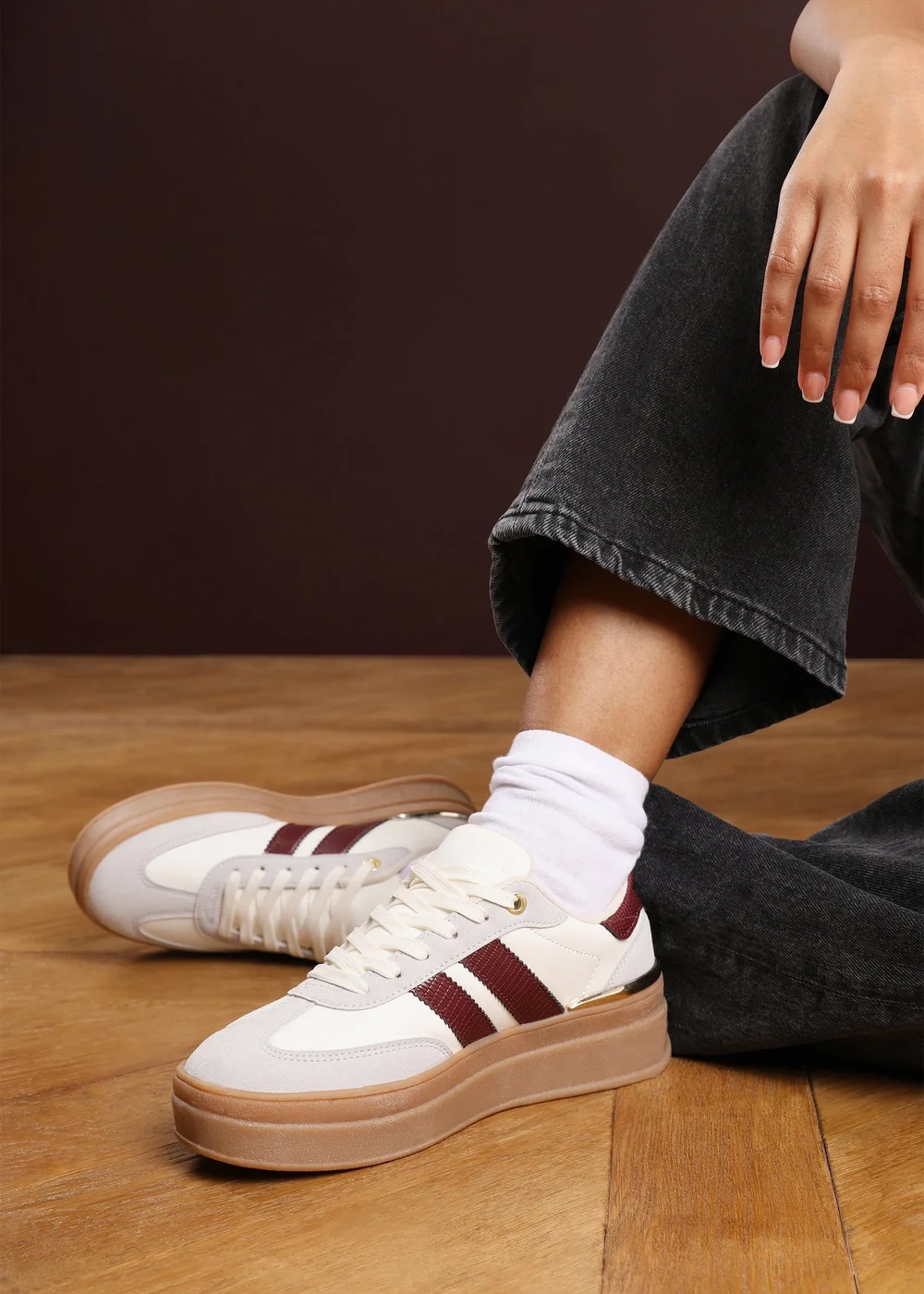 Where's That From Yulia Light Grey Lace-Up Stripe Trainers - 8 Image 6