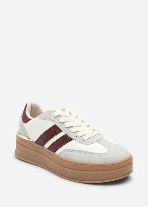 Where's That From Yulia Light Grey Lace-Up Stripe Trainers - 8 Image 3