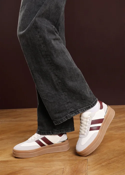 Where's That From Yulia Light Grey Lace-Up Stripe Trainers - 8 Image 2