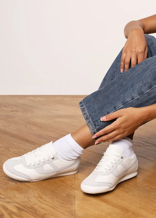 Where's That From Brisa White Court Trainer With Grey Stripe