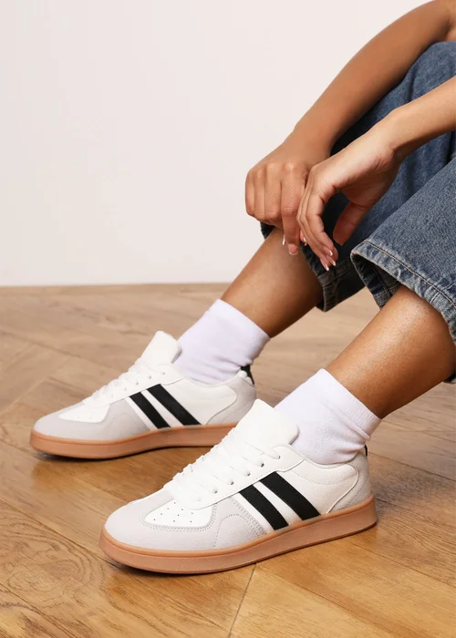 Where's That From Venice White Retro Lace-Up Stripes Trainer - 3 Image 2