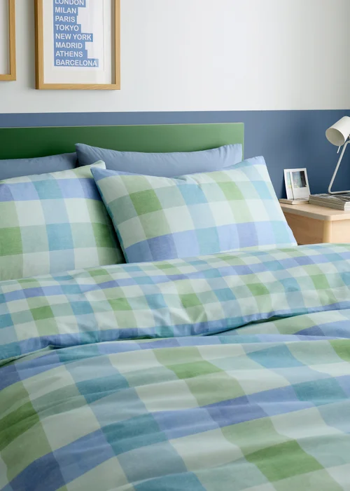 Fusion Block Check Reversible Blue Duvet Cover Set - Single Image 2
