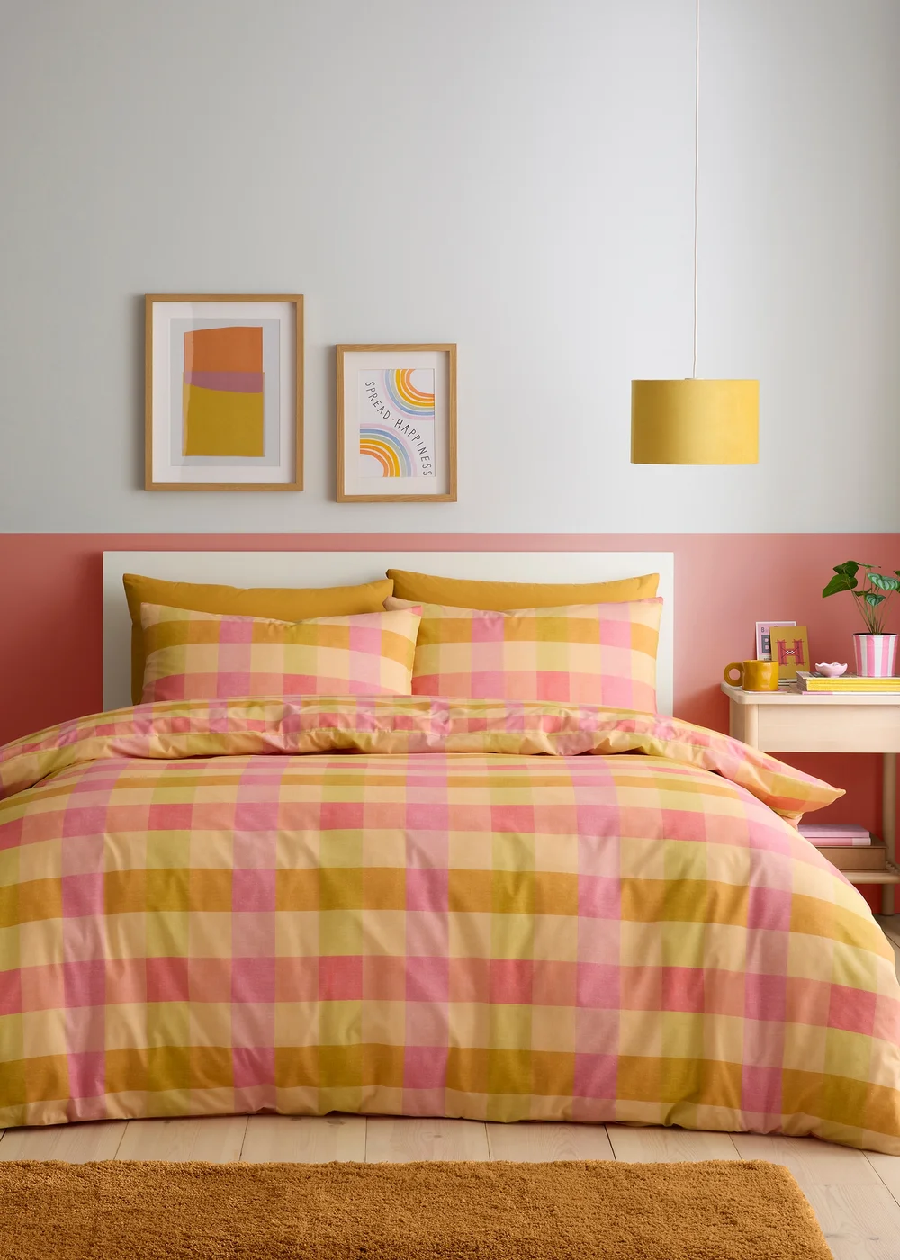 Fusion Block Check Reversible Orange Duvet Cover Set - Single Image 1