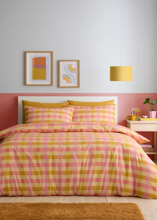 Fusion Block Check Reversible Orange Duvet Cover Set - Single Image 4