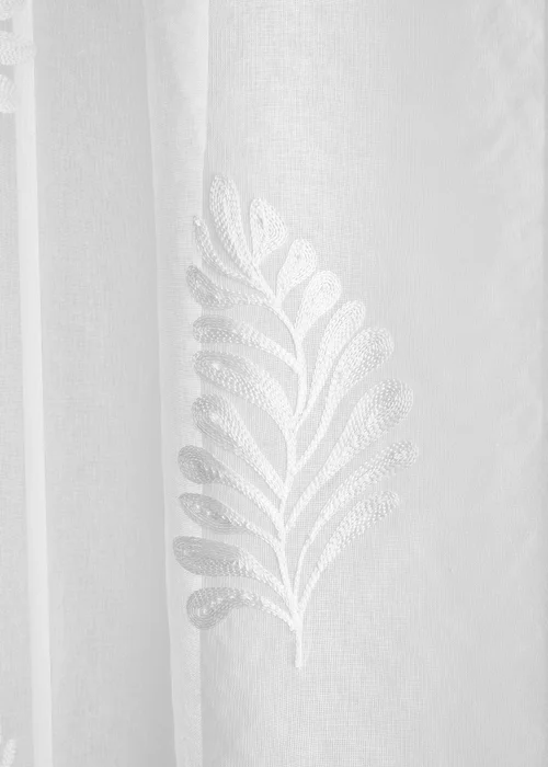 Appletree Leaf Embroidery Lightweight White Voile Panel - 55W X 48D (140x122cm) Image 3