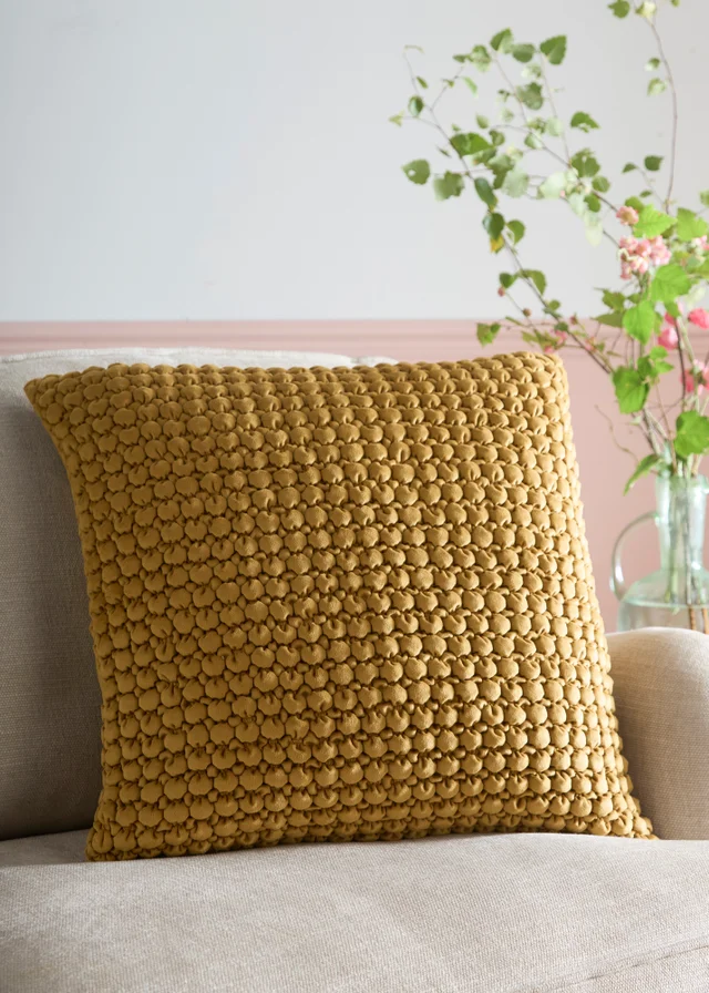 Appletree Bobble Tufted Ochre Filled Cushion