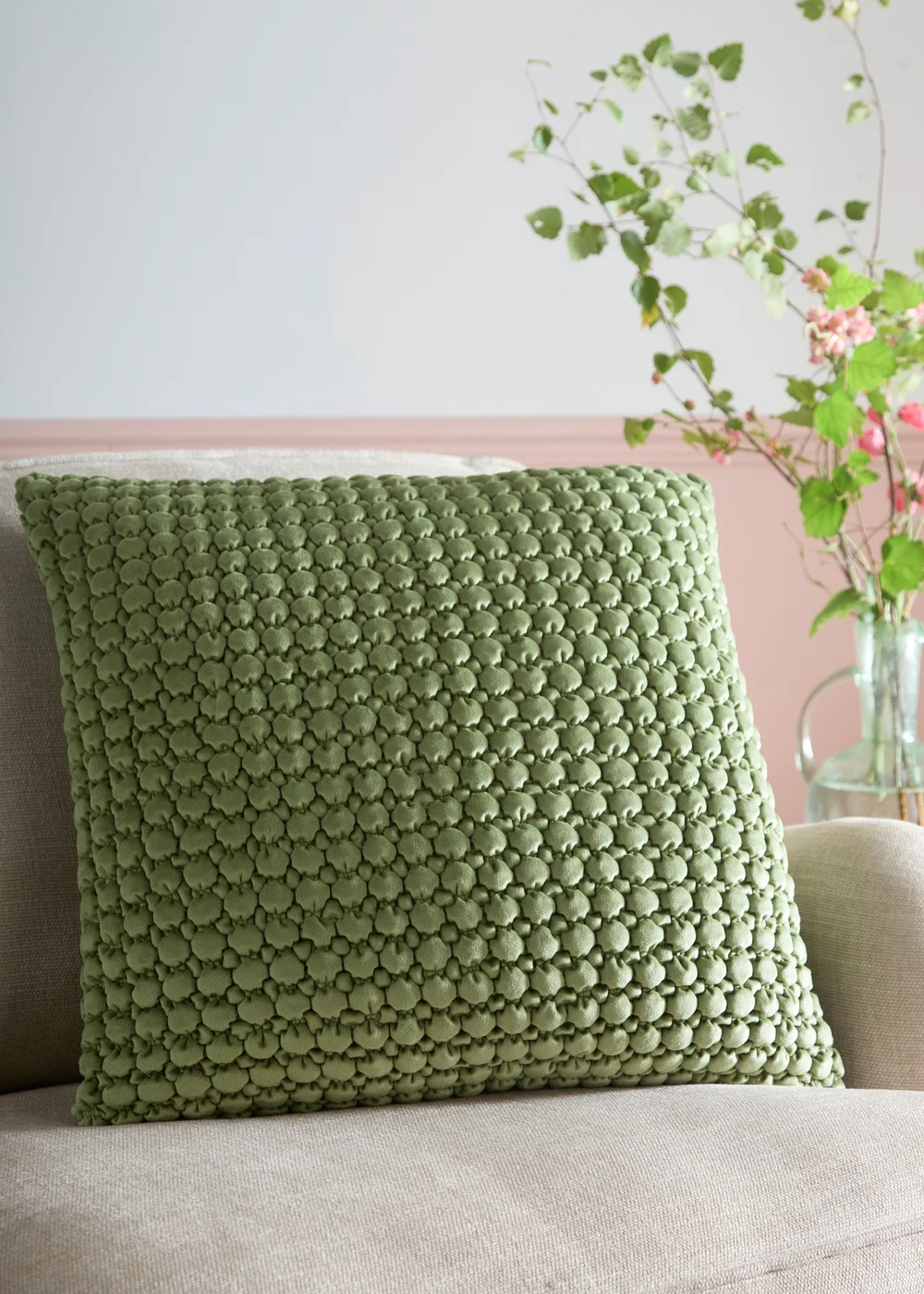 Appletree Bobble Tufted Olive Filled Cushion - 55 x 55cm Image 1