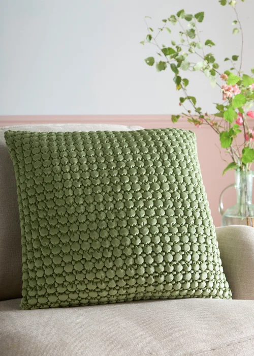 Appletree Bobble Tufted Olive Filled Cushion - 55 x 55cm Image 1
