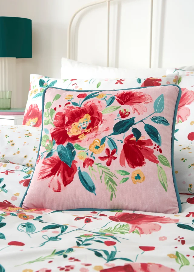 Dreams & Drapes Abstract Poppy Breathable Red Filled Cushion