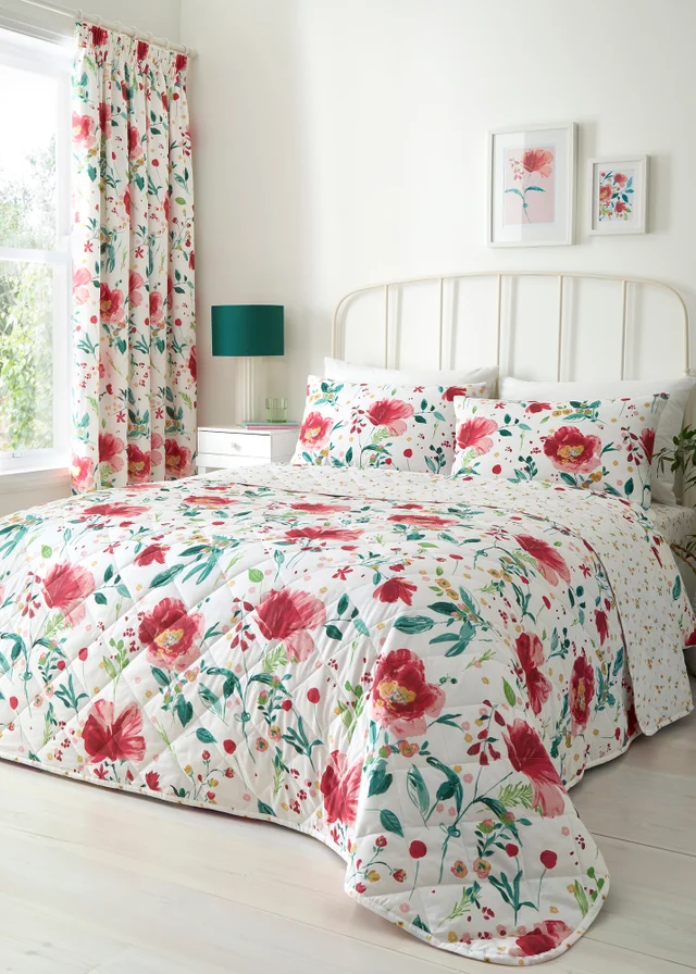 Dreams & Drapes Abstract Poppy Quilted Red Bedspread