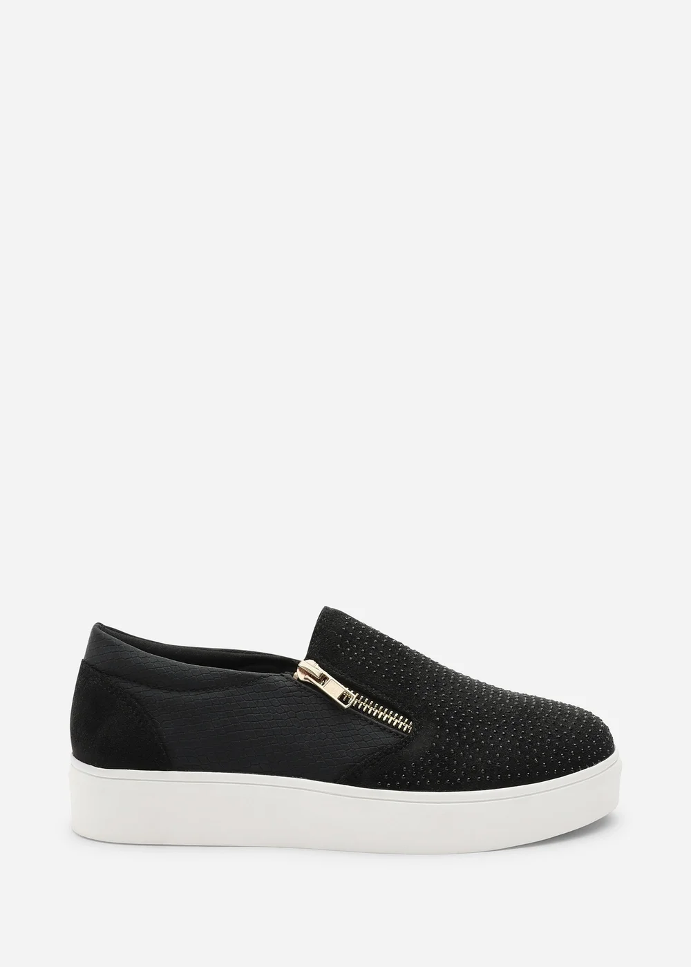 Where's That From Florina Black Zip Trainer With Diamante Toe - 4 Image 1