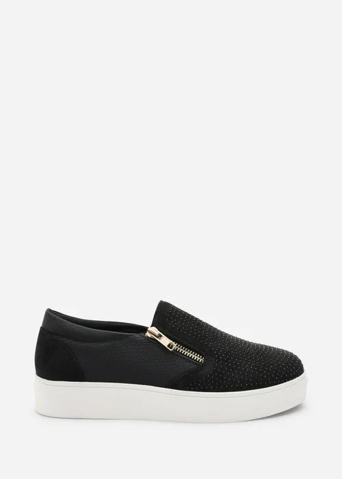Where's That From Florina Black Zip Trainer With Diamante Toe - 4 Image 1