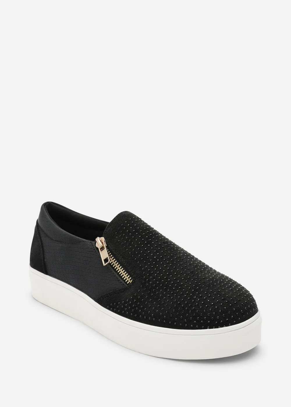 Where's That From Florina Black Zip Trainer With Diamante Toe - 4 Image 3
